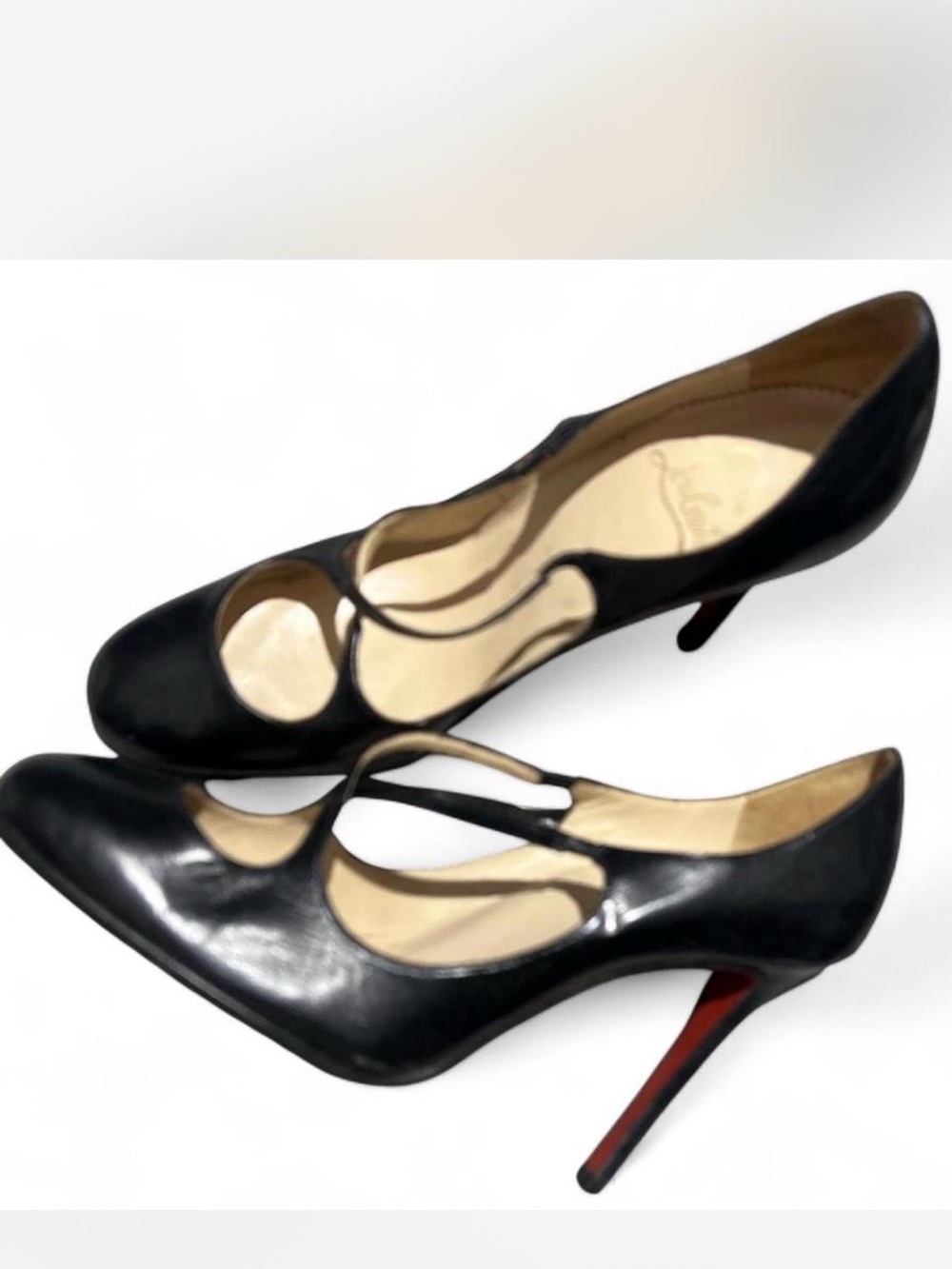 Christian Louboutin Black Leather Cutout Pumps with Signature Red Sole
